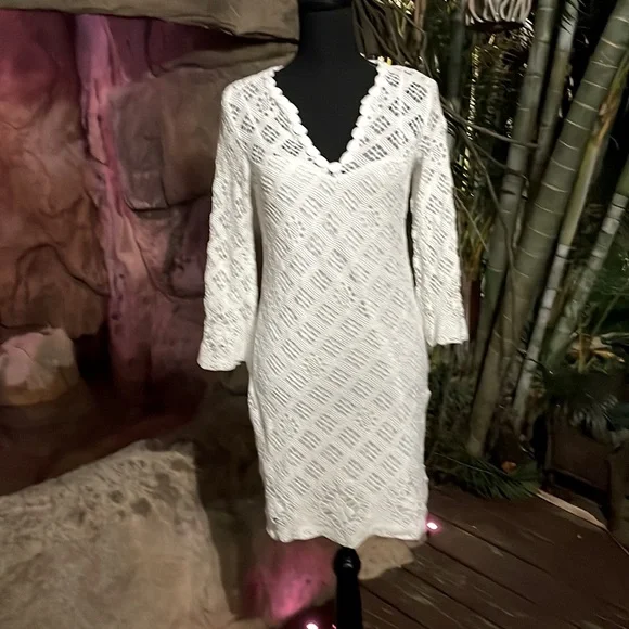 Trina Turk | Dresses | Trina Turk White Cotton Crochet Sweater Dress Size 4  | Poshmark